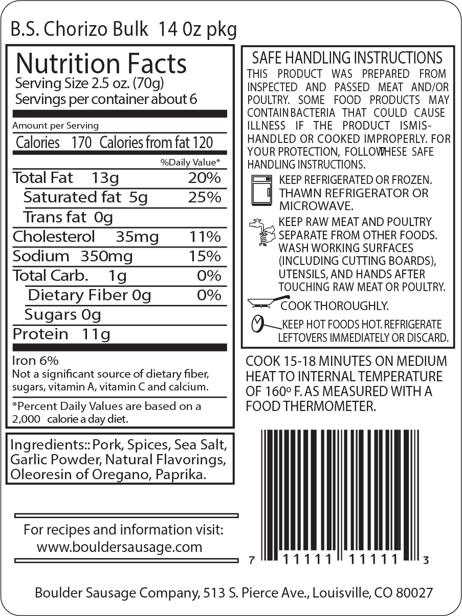 Boulder Sausage Chorizo Nutrition Label